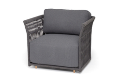 "Лугано" кресло плетеное из роупа, каркас алюминий темно-серый (RAL7024) муар, роуп темно-серый круглый, ткань темно-серая YB25-0027