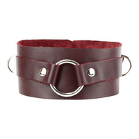 Бордовый широкий кожаный ошейник с кольцом БДСМ Арсенал Lady's Arsenal Maroon Collar 67008