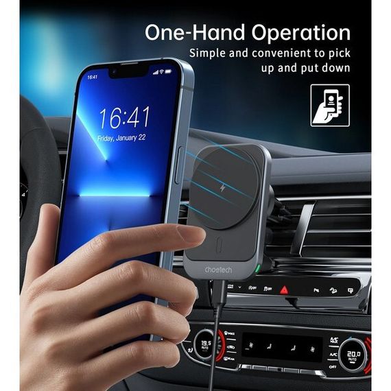 Автомобильное беспроводное зарядное устройство Choetech Air Vent Magnetic Phone Car Mount Holder 15W (T206-F-ACBK)