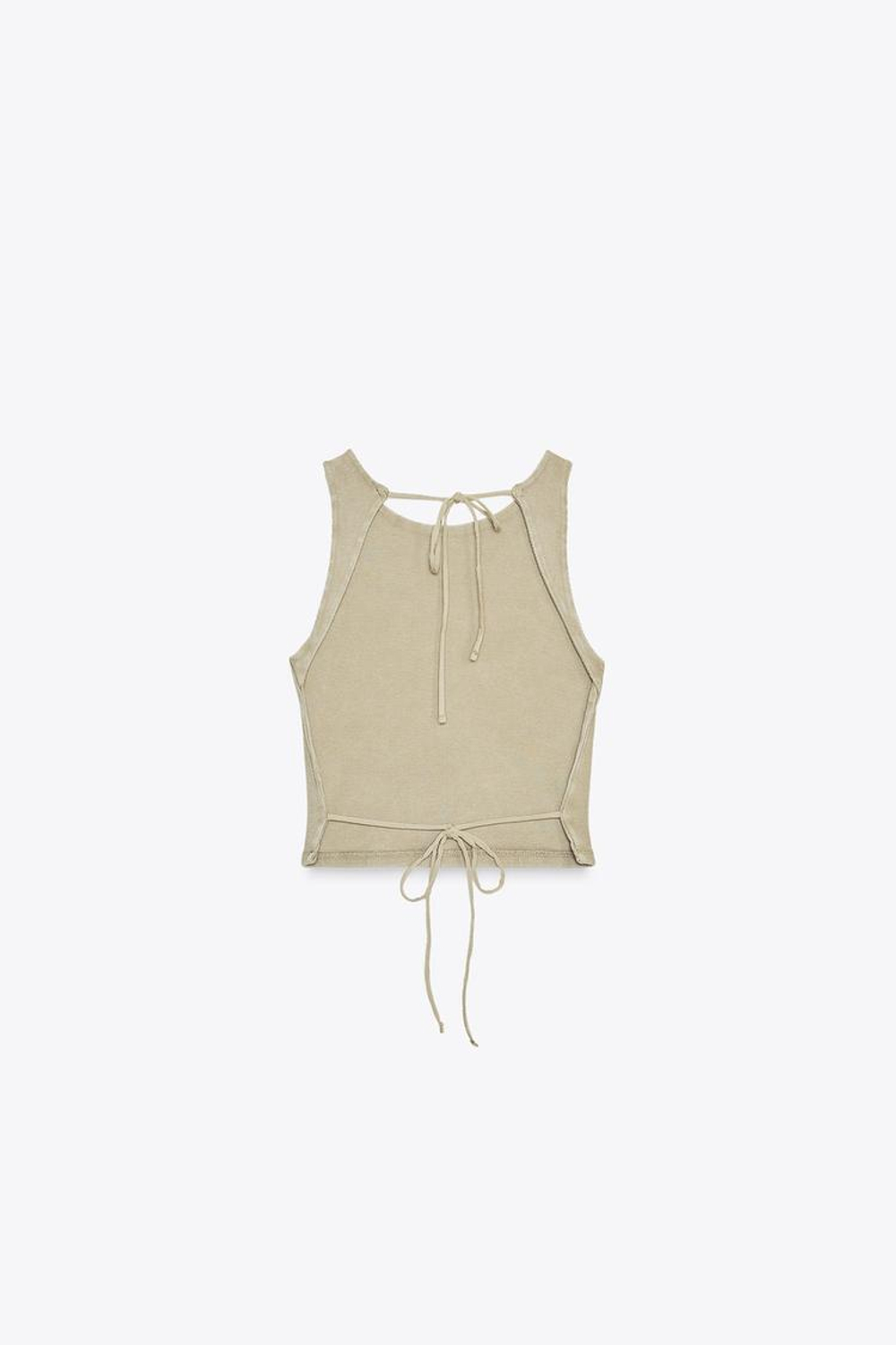 ZARA ФУТБОЛКА В РУБЧИК С ОТКРЫТОЙ СПИНОЙ, СВЕТЛЫЙ ХАКИ