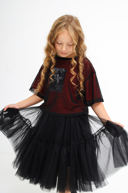 Футболка с сеткой укороченная, красная