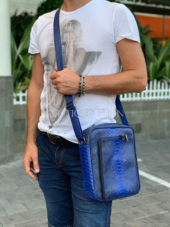 Мужская сумка из кожи питона яркого цвета BG-404