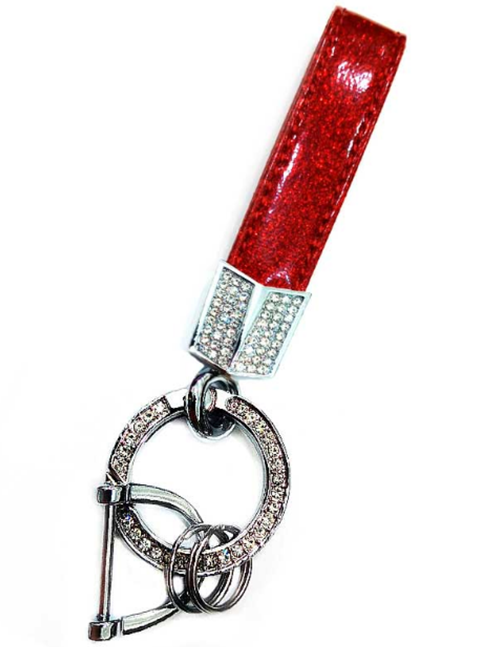 Брелок для ключей Кожа Хлястик (со стразами) X104-RD красный с блестками