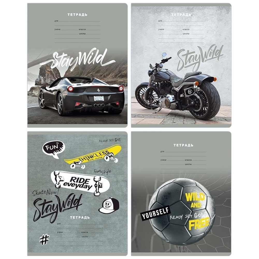Тетрадь школьная А5 12л клетка "Stay wild" (BG) микс цветов (комплект 5 шт)