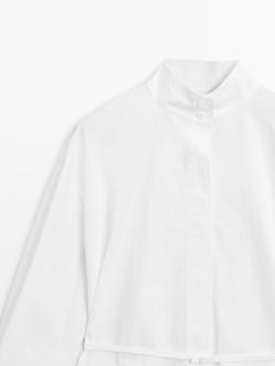 Massimo Dutti Рубашка с высоким воротником и ремешком, белый
