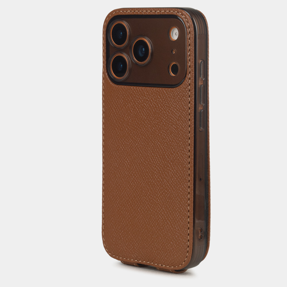 Чехол iPhone 17 Pro натуральная кожа сафьяно, цвета карамель