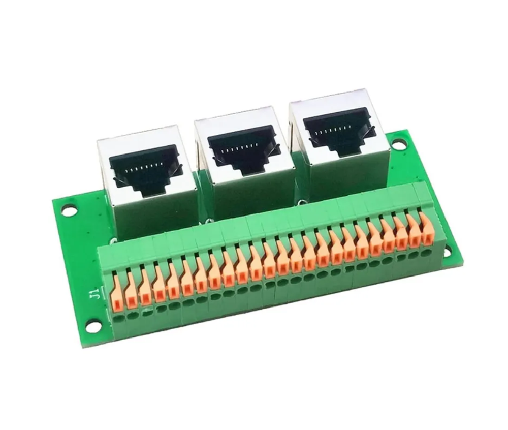 Плата коммутации RJ45 (гнездо), без пайки, 8-контактный пружинный терминал