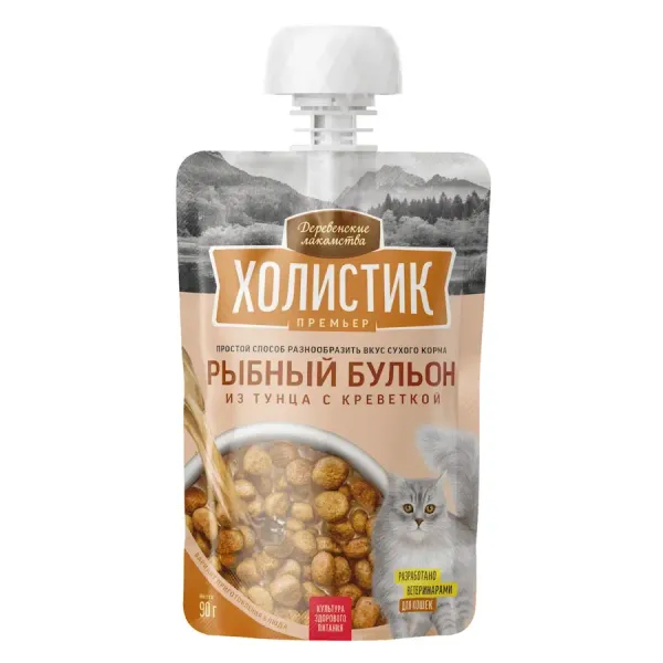 Деревенские лакомства Холистик Премьер для кошек Рыбный бульон из тунца с креветкой
