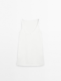 Massimo Dutti Мини-платье из струящейся смесовой льняной ткани, белый