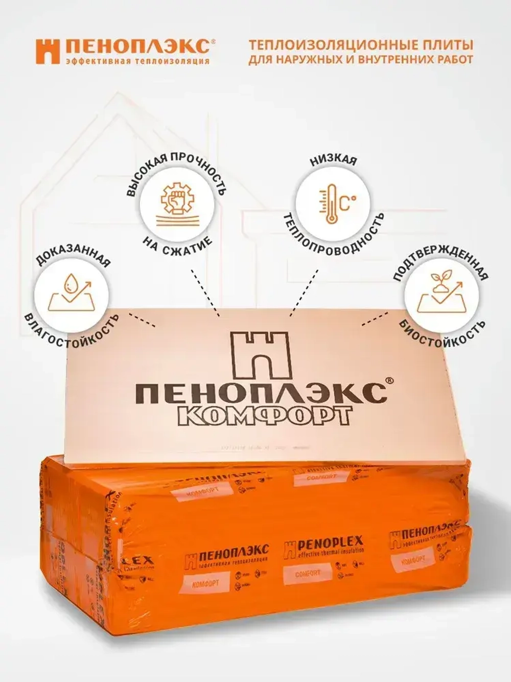 Утеплитель Пеноплекс 50 мм Комфорт 21 плита 14.7 м2 из пенополистирола для стен, крыши, пола