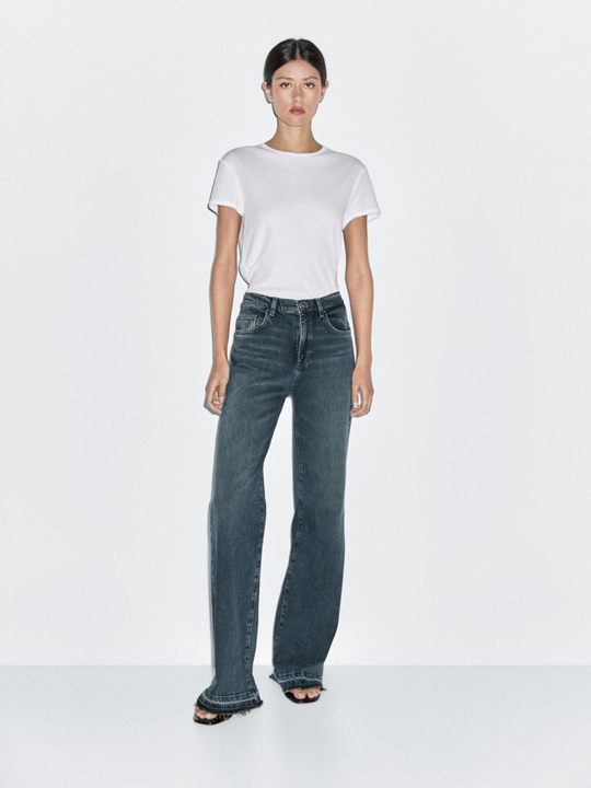 Massimo Dutti Джинсы клеш со средней посадкой, средне-синий
