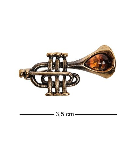 AM-2646 Брошь «Труба» (латунь, янтарь)
