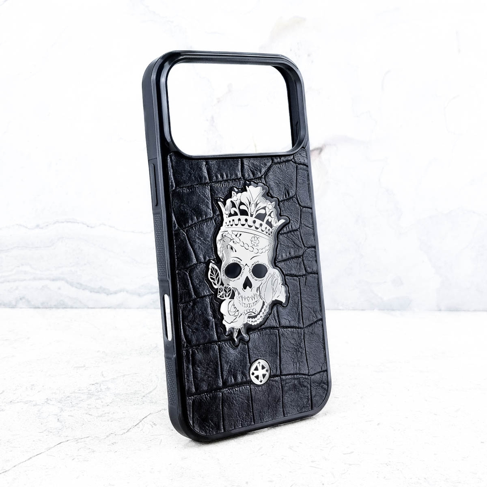Премиум чехол iPhone с черепом Calavera Euphoria HM Premium - натуральная кожа  металл