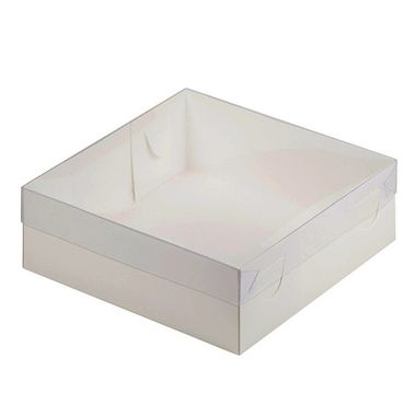 Коробка для зефира 20х20х7 см с прозрачной крышкой Белая