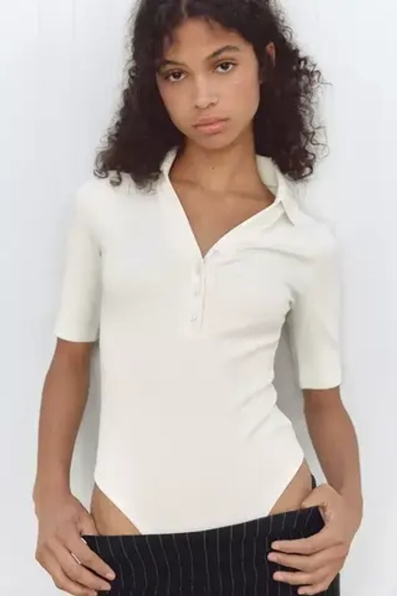 ZARA БОДИ ИЗ МЯГКОГО ИНТЕРЛОКА, ЭКРЮ