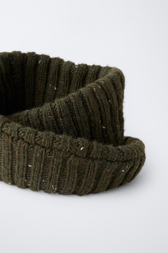 ZARA ВЯЗАНЫЙ ВОРОТНИК-ХОМУТ С ШЕРСТЬЮ, ЗЕЛЕНЫЙ