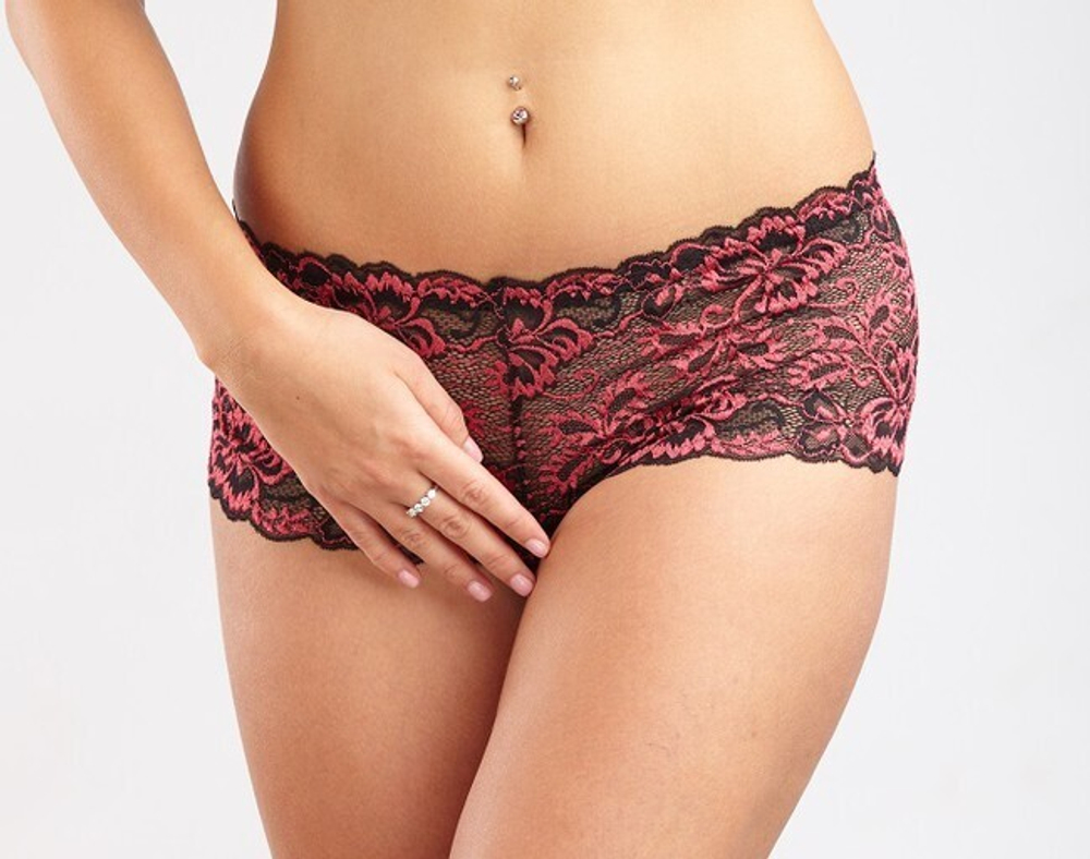 Черно-малиновые кружевные шортики (48) (Цвет: черный, малиновый)