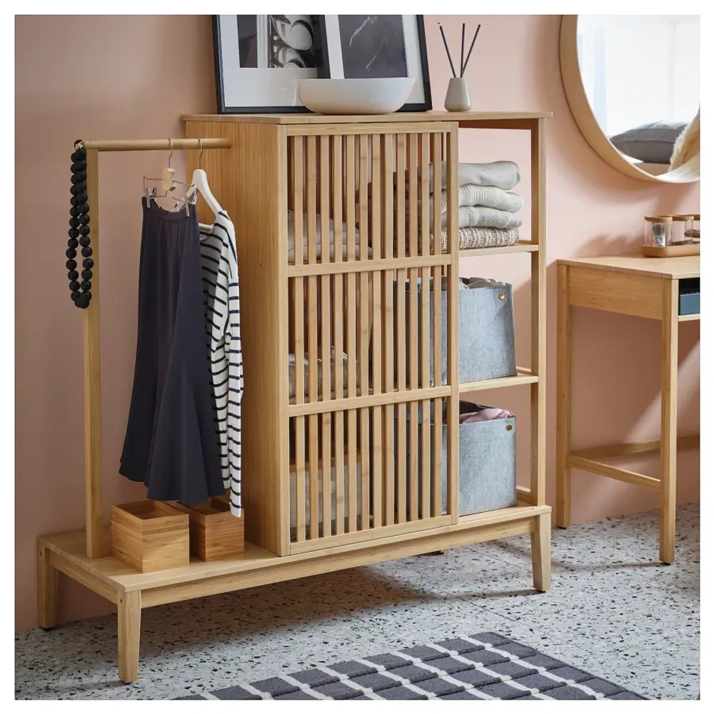 Открытый шкаф-купе с раздвижными дверями - IKEA NORDKISA/НОРДКИСА ИКЕА, 123х47х120 см, светло-коричневый