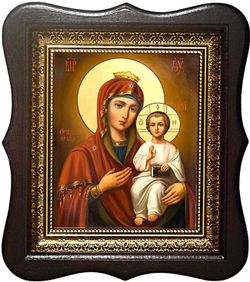 Оршанская икона Божьей Матери на холсте в киоте.