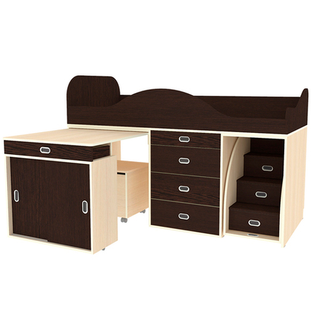 Кровать-чердак КарИВи Малыш Люкс  Дуб Молочный Венге