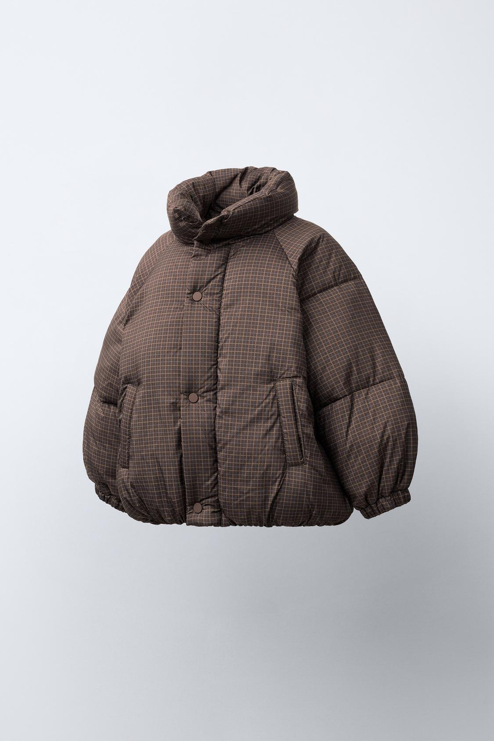 ZARA СТЕГАНАЯ КУРТКА В КЛЕТКУ, КОРИЧНЕВЫЙ