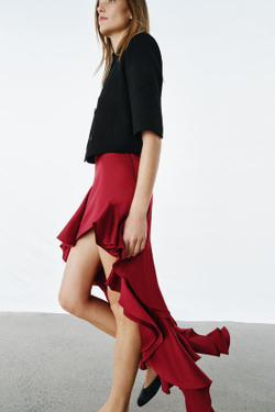 ZARA ЮБКА МИДИ С ВОЛАНАМИ — ZW COLLECTION, КРАСНЫЙ