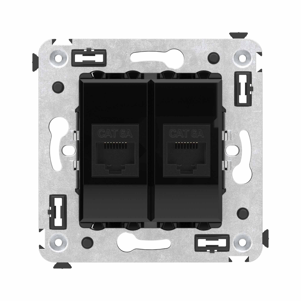 Компьютерная розетка RJ-45 без шторки в стену, кат.6А двойная, "Avanti", "Черный квадрат"