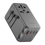 Универсальное сетевое зарядное устройство Energea TravelWorld Adapter GaN120 мощностью 120 Вт (1 розетка, 3 USB-C, USB-A) (GaN) L-образный туристический мощный адаптер питания. Есть LED-индикация, поддержка PD, QC 3.0 и PPS