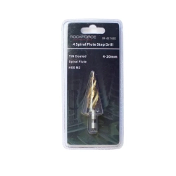 Сверло ступенчатое спиральное TIN HSS M2(4-20мм), в блистере RockForce##Rock FORCE RF-44744S