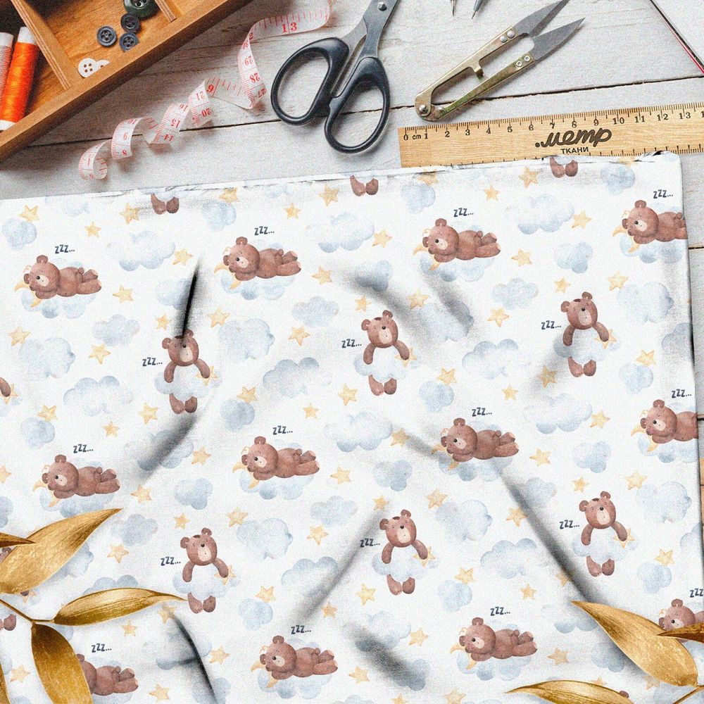 Ткань муслин медвежата в облаках