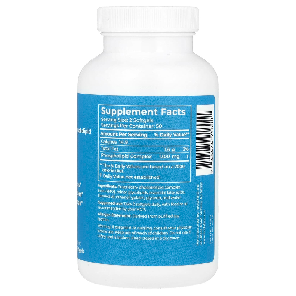 BodyBio, PC, липосомальный фосфолипидный комплекс, 100 капсул без ГМО