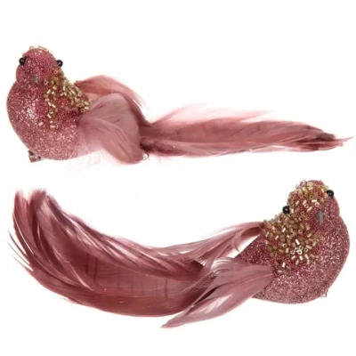 Украшение новогоднее на зажиме «Сияющая птица» 20 см (набор 2 шт), Розовый