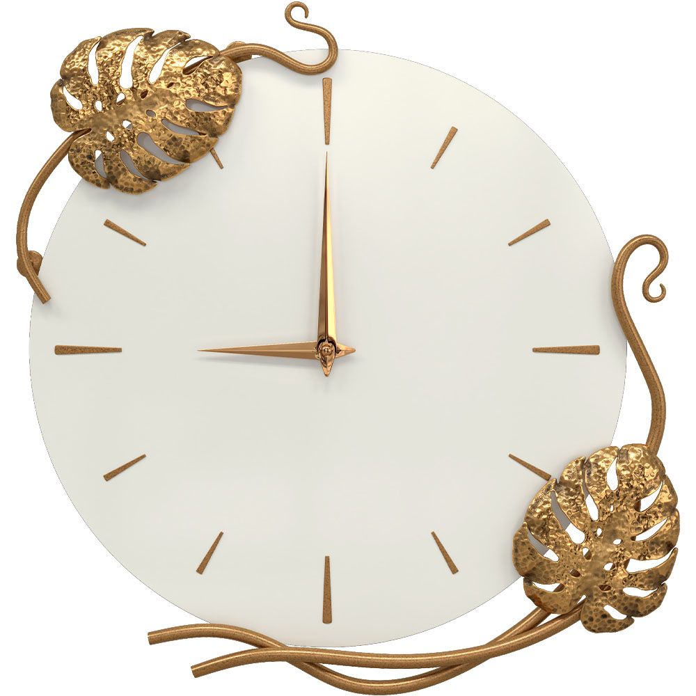 Часы настенные Monstera Deliciosa (Монстера) Колор Белый опал Амбер