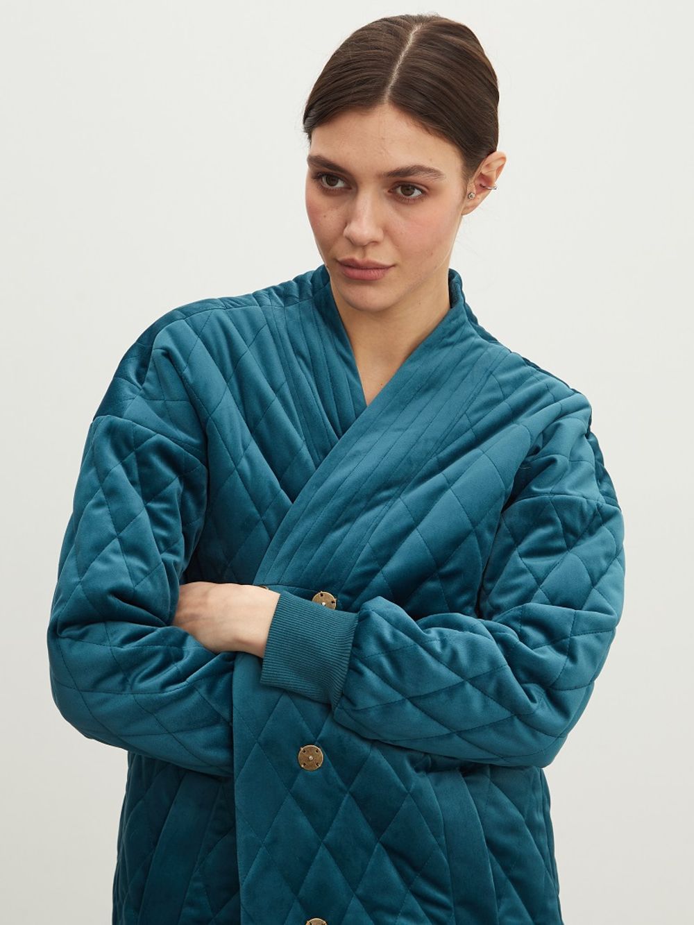 Пальто дизайнерское бирюзовый бархат