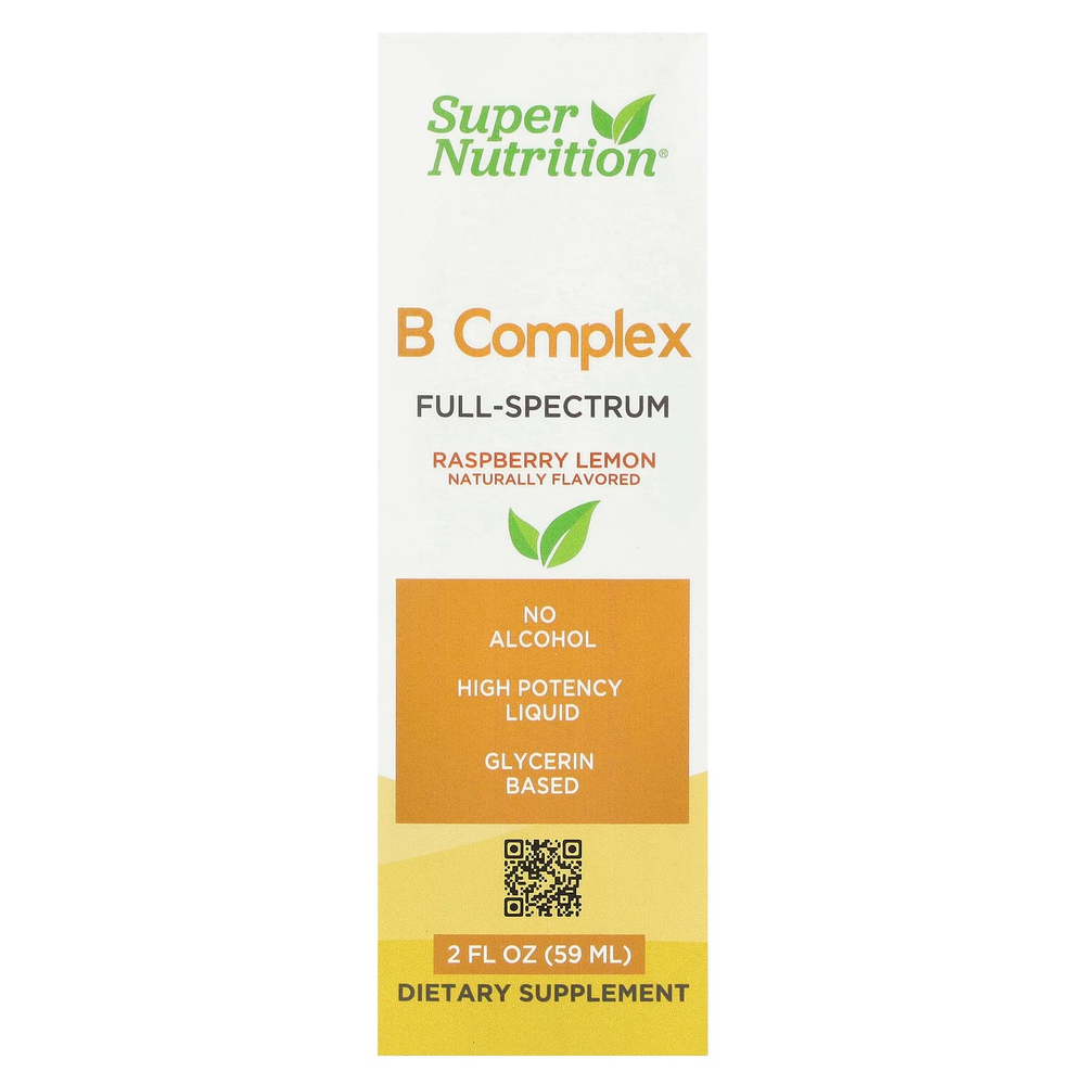 Super Nutrition, комплекс витаминов группы B полного спектра с витамином B12, пантотеновой кислотой, биотином и ниацином, малина и лимон, 59 мл (2 жидк. унции)