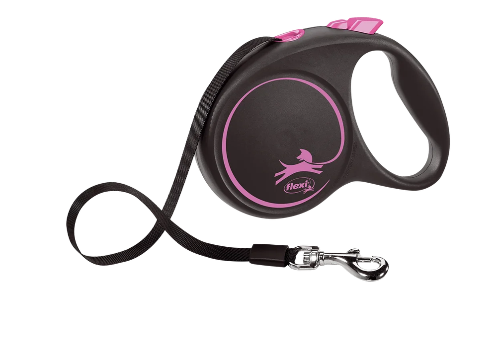Поводок-рулетка Flexi Black Design tape L 5m 50 kg pink