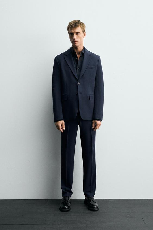 ZARA КОСТЮМНЫЕ БРЮКИ SLIM FIT, ТЕМНО-СИНИЙ