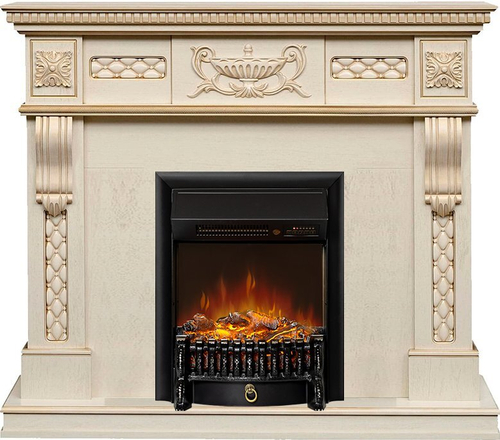 Каминокомплект Corsica - Слоновая кость с патиной (Ширина 1100) с очагом Fobos FX M Black RC