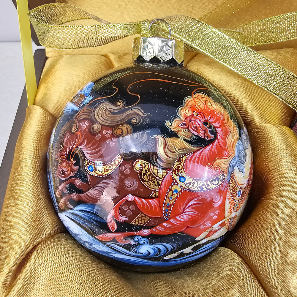 Набор из 3-х ёлочных шаров  "Сказки" с росписью Палех