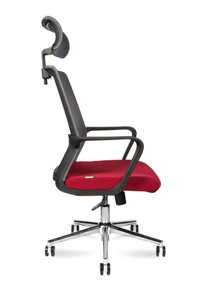 Кресло офисное Интер база хром черный пластик серая сетка вишневая ткань