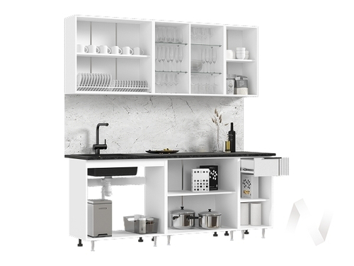 Кухня Виктория 2;0м (белый/пластер бьянко/кастилло темный)