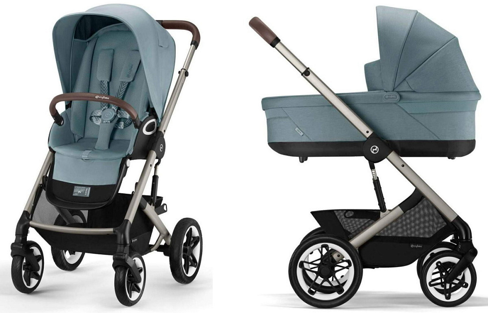 Коляска Cybex Talos S Lux TPE complete Cloud G Almond Beige Plus 3 в 1 Stormy Blue с дождевиками