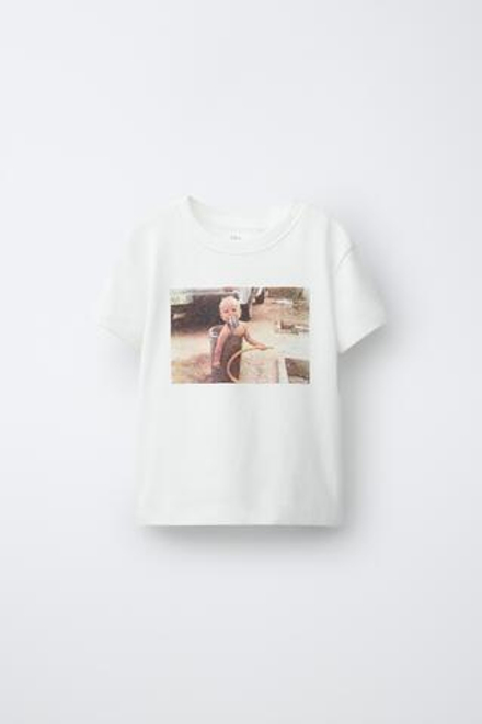 ZARA X PUKAS ФУТБОЛКА С ФОТОПРИНТОМ PUKAS SURF, БЕЛЫЙ