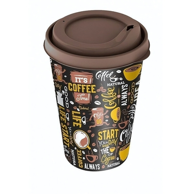 Стакан "IZI-GO" с крышкой 420 мл с декором (темно-коричневый)