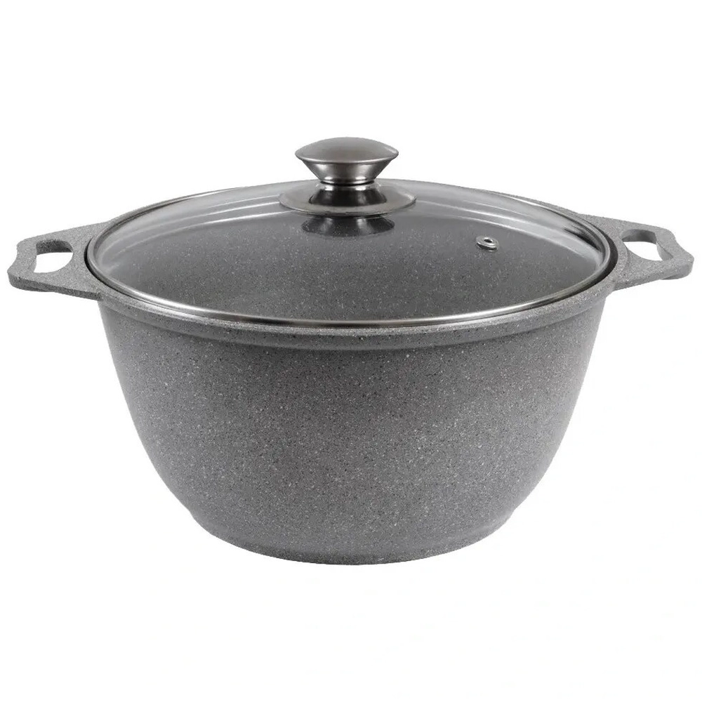 Кастрюля 3л со стеклянной крышкой светлый мрамор КМ-кмс32а