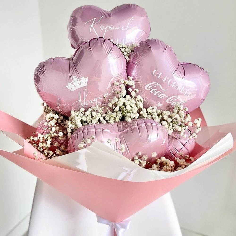 Букет из сердец розовый гипсофила №3780