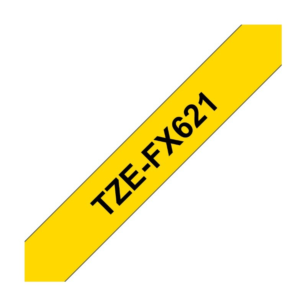 Brother TZE-FX621 кассета с лентой для печати наклеек (эластичная), чёрный шрифт на жёлтой основе, 9мм*8м