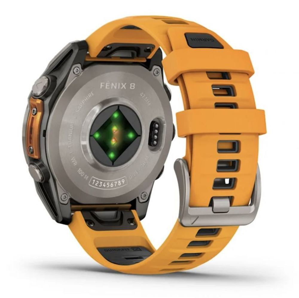 Умные часы Garmin Fenix 8, 47 мм, AMOLED, Sapphire Titanium with spark orange/graphite silicone band