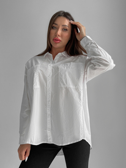 Рубашка FNS 6816 однотонная удлиненная с длинным рукавом и карманами впреди