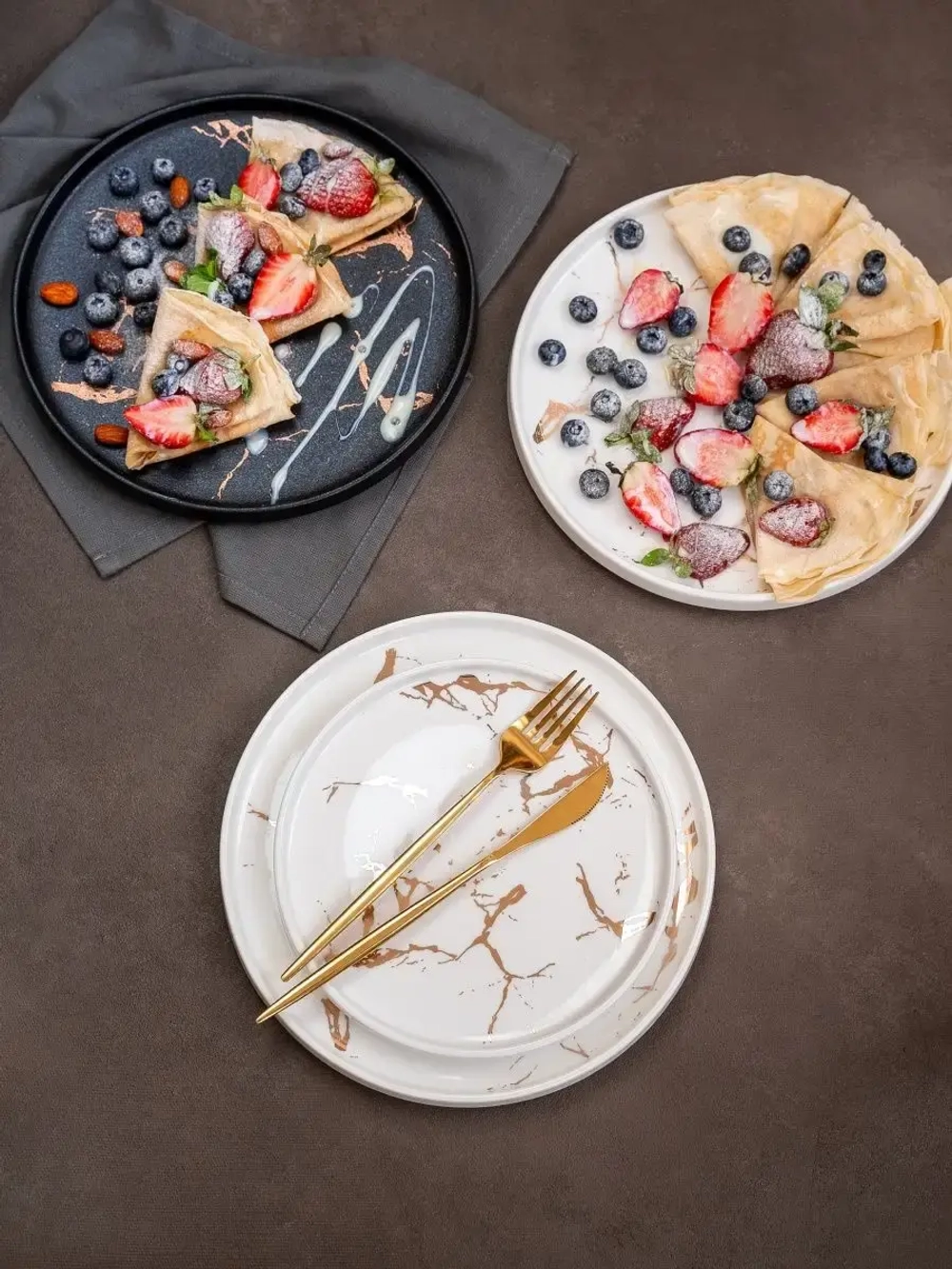 Набор посуды 6 тарелок белый мрамор 25 см